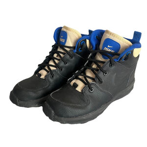 NIKE Manoa LTR Ankle Boots Boys Youth Size 1Y Black Royal Blue Tan Leather Kids